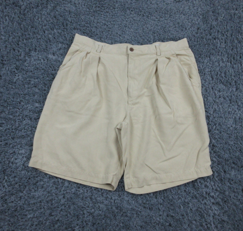 Tommy Bahama Shorts Mens 36 Tan Silk Relaxed Pleated Pockets Dress Casual 35x8*